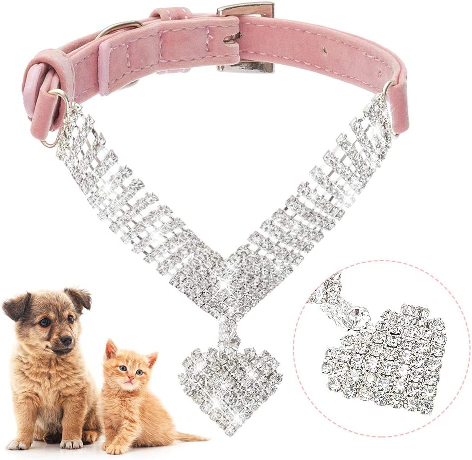 EXPAWLORER Soft Adjustable Rhinestone Dog Necklace Collar